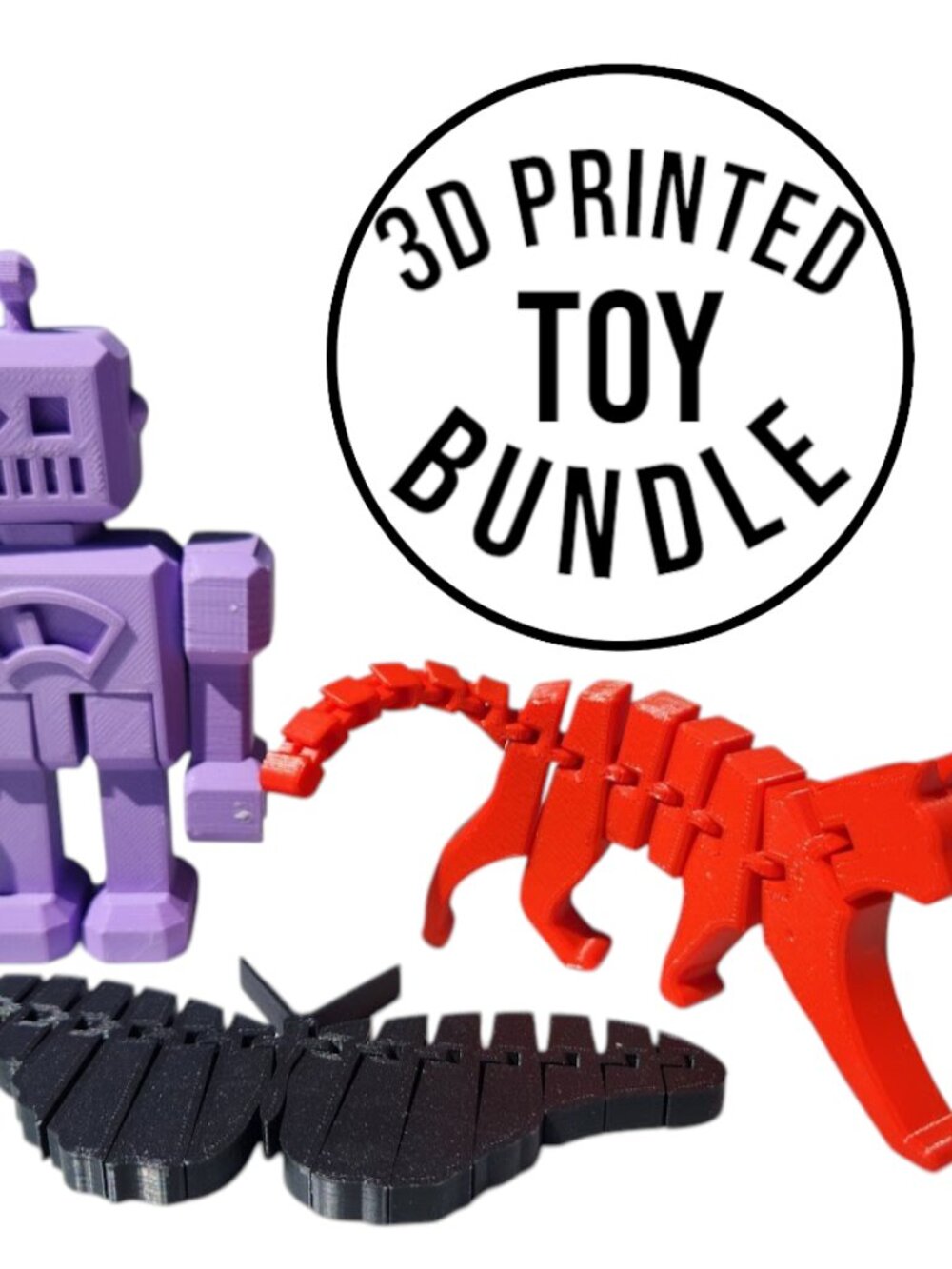 3D Printed Toys Toy Bundle Robot Cat Butterfly Articulated Made by my 8 year old